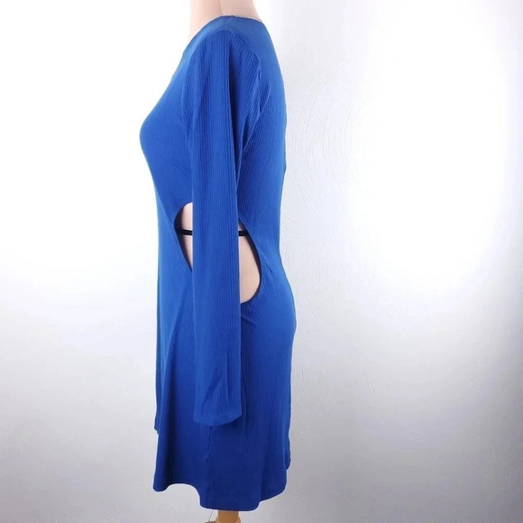 Reformation Dress Kensy Cutout Blue Stretch Knit Mini Size XL NWT - Picture 2 of 15